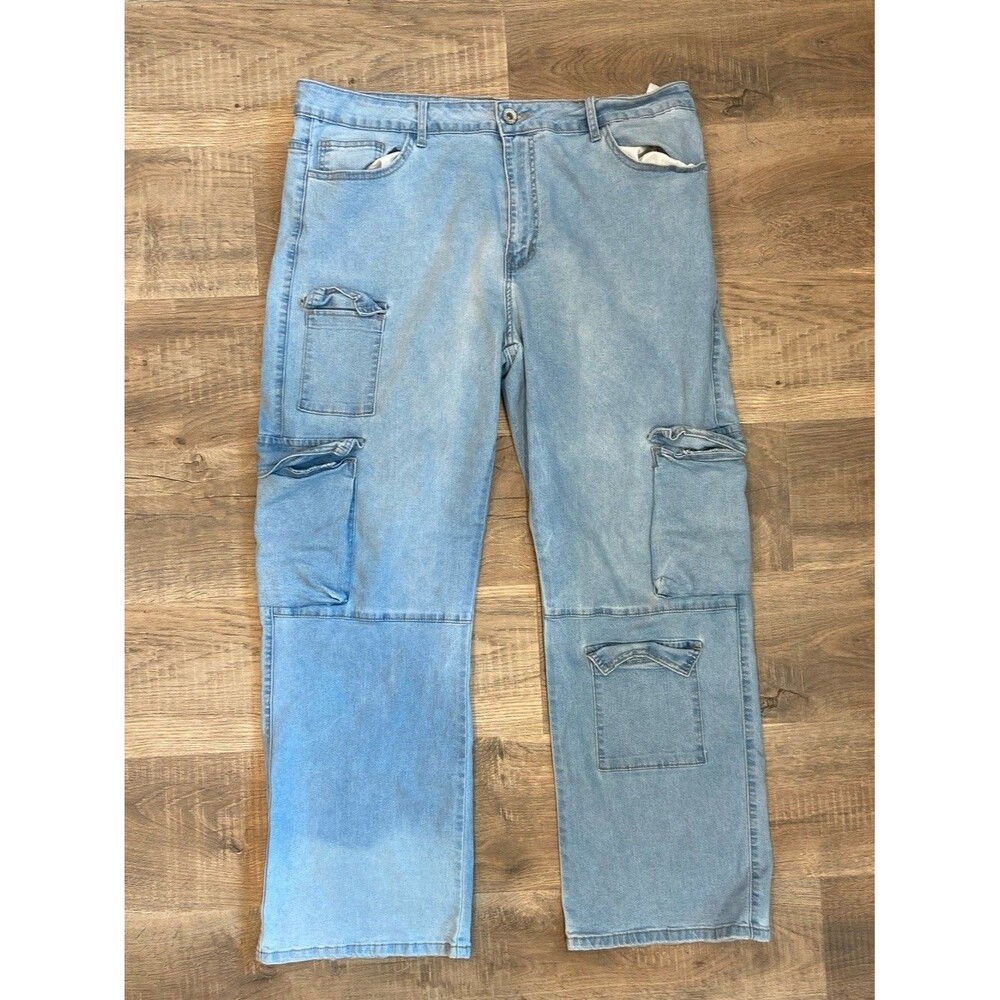 V.I.P jeans 21/22 Cargo Pockets Light wash Y2k jeans Wide Leg High Waisted